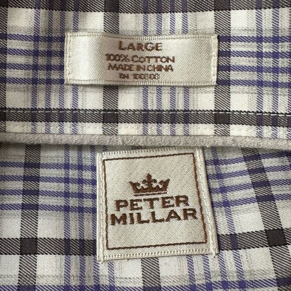 Peter Millar Blue - White - Gray Plaid Long Sleeve Shirt in Size Large - Picture 2 of 5
